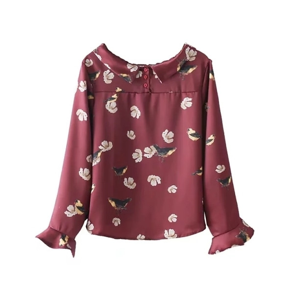 Λεπτή γυναικεία μπλούζα σε ένα ελεύθερο μοντέλο με εικόνες