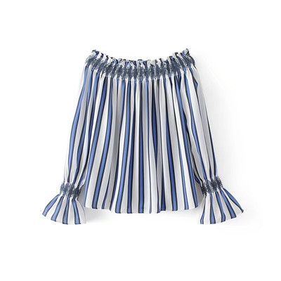 Φθινοπωρινή γυναικεία μπλούζα με γυμνούς ώμους, ριγέ