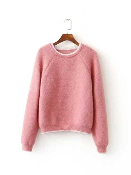 Λεπτό ​​γυναικείο πουλόβερ σε ροζ και κίτρινο χρώμα κατάλληλο για το χειμώνα