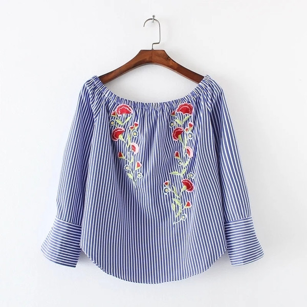 Τρέχουσα γυναικεία μπλούζα φθινοπώρου με λωρίδα κεντήματος