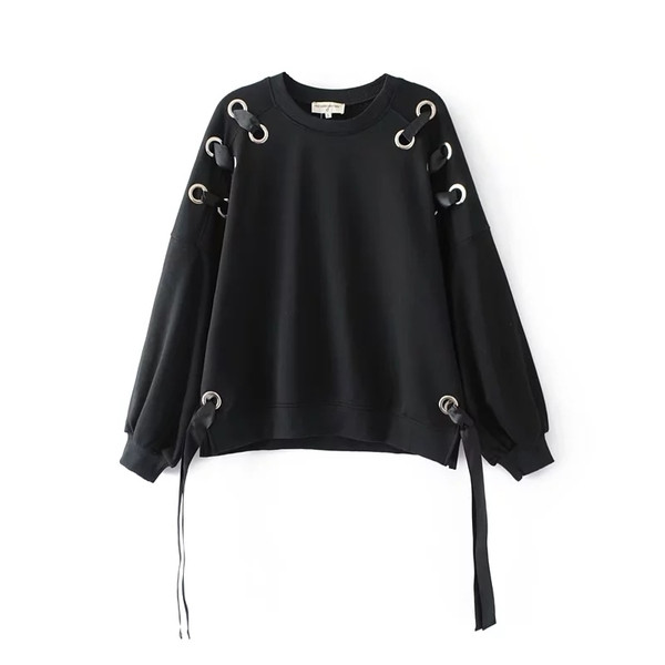 Γυναικεία μπλούζα για το φθινόπωρο και το χειμώνα σε μαύρο χρώμα με κορδόνια