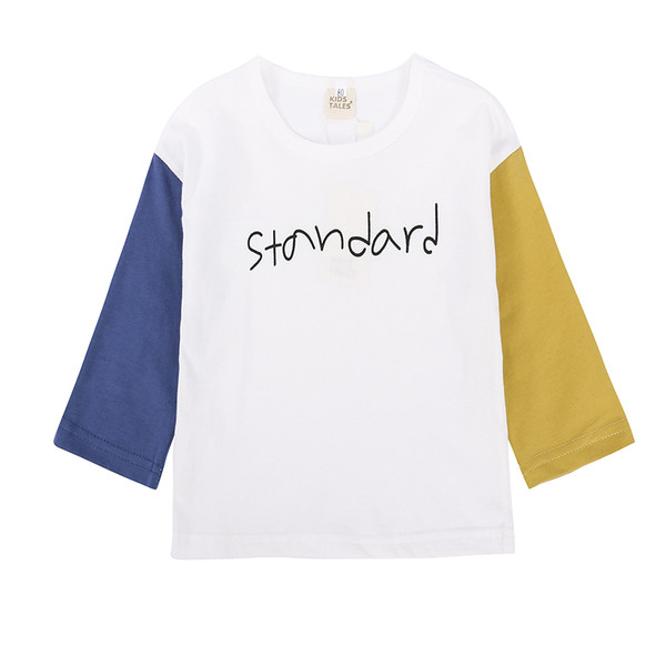 Παιδική μπλούζα για το φθινόπωρο με χρωματιστά μανίκια και επιγραφή - unisex