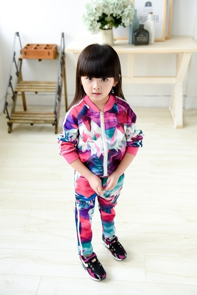 Κομψή, πολύχρωμη παιδική φόρμα για κορίτσια - παντελόνι + φούτερ