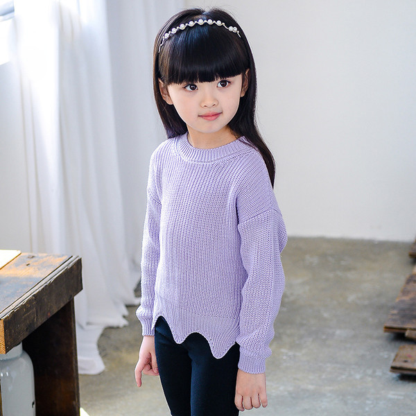 Стилен плетен детски пуловер за момичета в три цвята