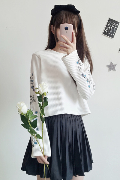 Καθημερινό γυναικείο πουλόβερ με κεντήματα στα μανίκια