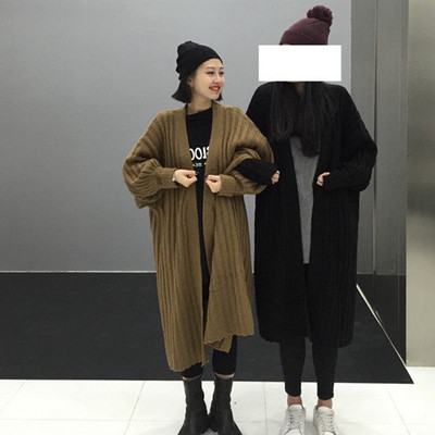 Μακρύ πλεκτή γυναικεία ζακέτα σε δύο χρώματα