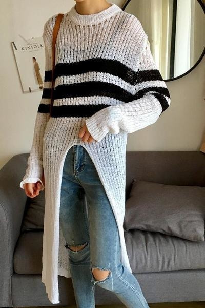 Красив дамски пуловер в дълъг модел и в два цвята