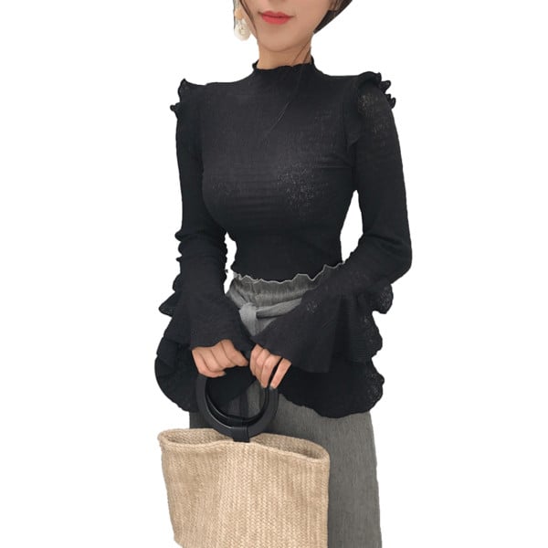 Κομψή γυναικεία μπλούζα με φαρδιά μανίκια με κολάρο για πόλο