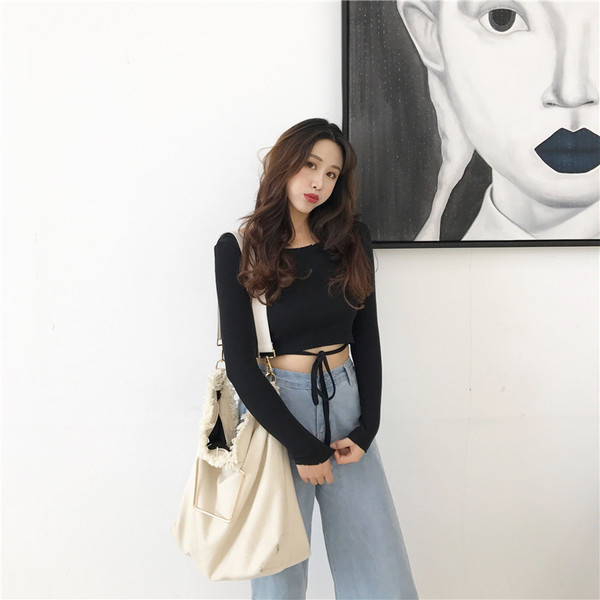 Есенна дамска къса блуза в три цвята, подходяща за ежедневие