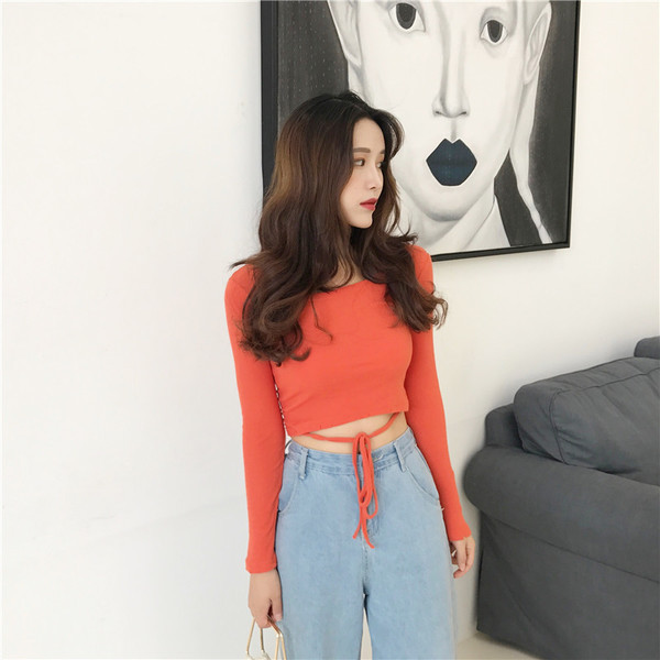 Есенна дамска къса блуза в три цвята, подходяща за ежедневие