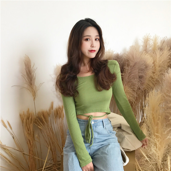 Есенна дамска къса блуза в три цвята, подходяща за ежедневие