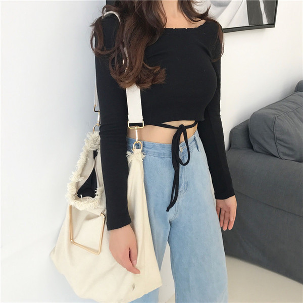 Есенна дамска къса блуза в три цвята, подходяща за ежедневие