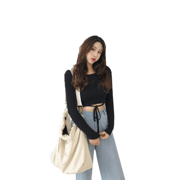 Есенна дамска къса блуза в три цвята, подходяща за ежедневие