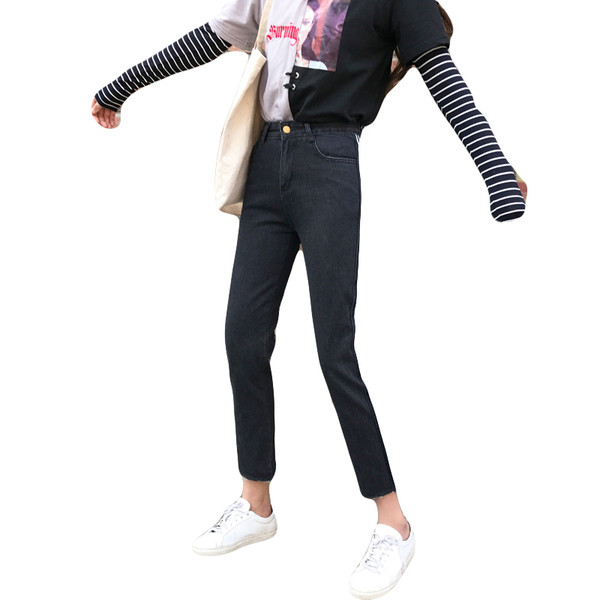 Casual γυναικεία τζιν με υψηλή μέση και λευκά λουριά