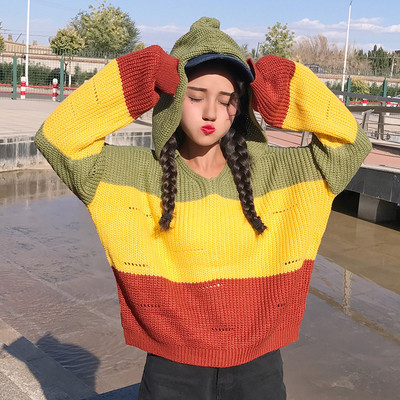 Есенно-зимен плетен дамски пуловер с качулка в три разцветки