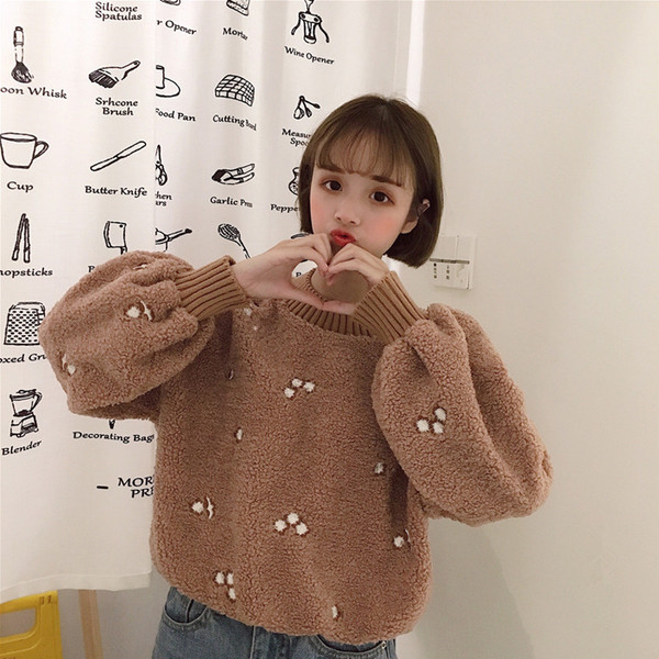 Πολύ ζεστό γυναικείο πουλόβερ με κολάρο σε σχήμα O και ευρύ σχέδιο