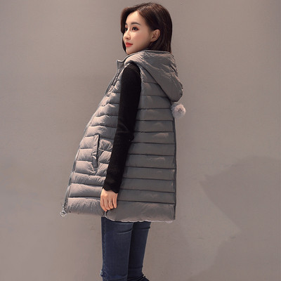 Πολύ άνετο γυναικείο καθημερινό γιλέκο με κολάρο σε σχήμα O και κουκούλα 