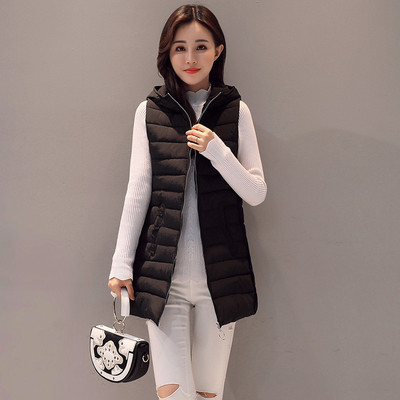 Πολύ άνετο γυναικείο καθημερινό γιλέκο με κολάρο σε σχήμα O και κουκούλα 