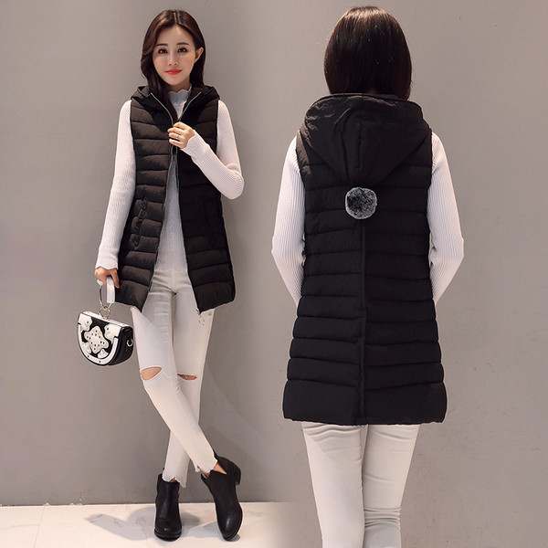 Πολύ άνετο γυναικείο καθημερινό γιλέκο με κολάρο σε σχήμα O και κουκούλα 