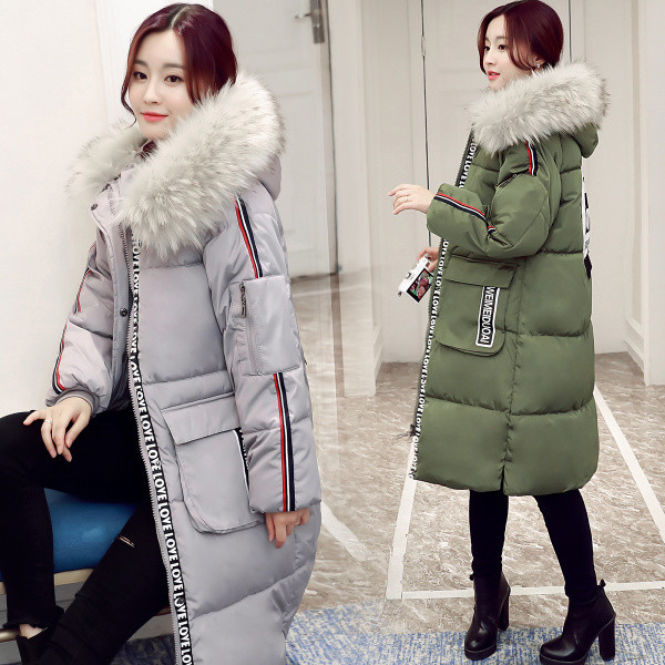 Μοντέρνό μακρύ ζεστό γυναικείο μπουφάνμε επένδυση και χνουδωτό πρακτικό γιακά