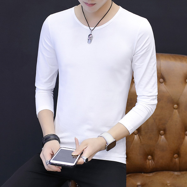 Мъжка есенна изчистена слим блуза с дълъг ръкав с V-образна и О-образна яка