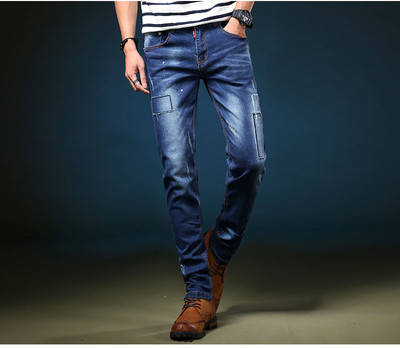 Мъжки ежедневни дънки модел slim fit в дънково син цвят