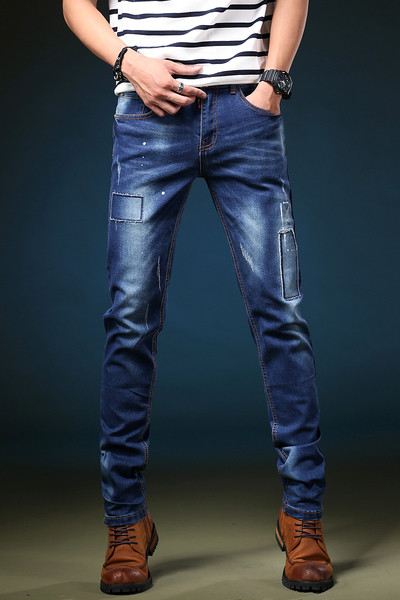 Мъжки ежедневни дънки модел slim fit в дънково син цвят