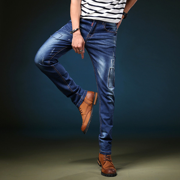 Мъжки ежедневни дънки модел slim fit в дънково син цвят