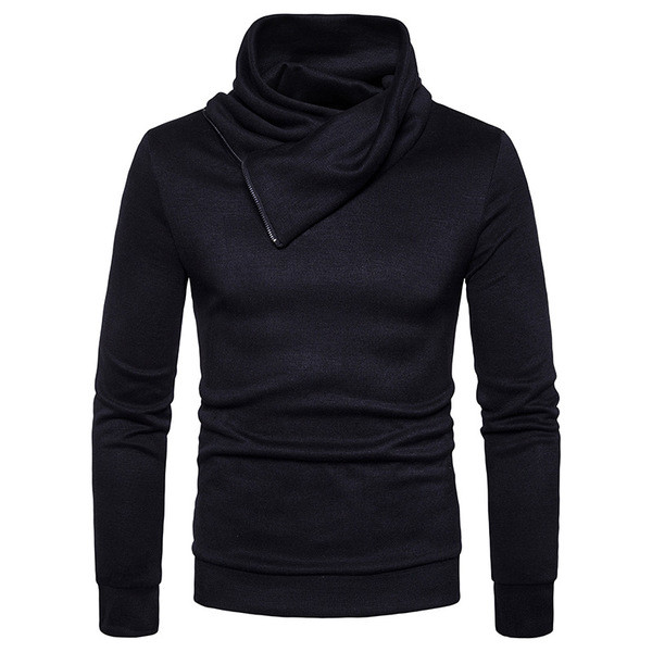 Ежедневна мъжка семпла блуза с висока А-симетрична яка , 4 цвята