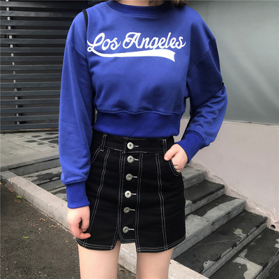 Αθλητική κοντομάνικη γυναικεία μπλούζα σε μπλε και μοβ χρώμα με επιγραφή