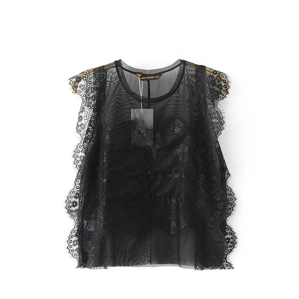 Κομψό, διαφανές γυναικείο αμάνικο με δαντέλα