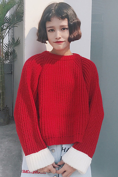 Πλεκτό  γυναικείο πουλόβερ σε κόκκινο και μαύρο χρώμα