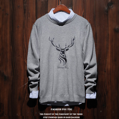 Καθημερινά μοντέρνα ανδρικά πουλόβερ  με κολάρο σε σχήμα O και κεντημένη εκτύπωση