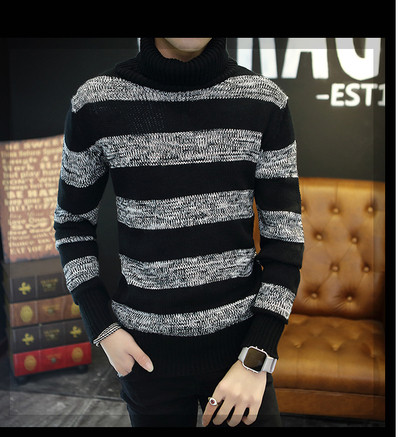 Мъжки пуловер с полувисока О-образна яка тип поло в преливащ цвят