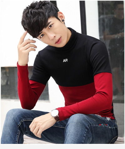 Casual μπλούζα ανδρών με μισό περιλαίμιο σε σχήμα O κολάρο και δύο  χρώματα