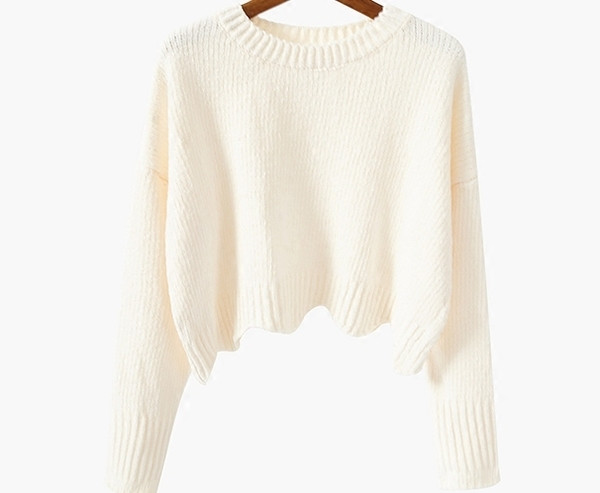 Σύντομο  γυναικείο πουλόβερ με κολάρο σε σχήμα O, 3 μοντέλα