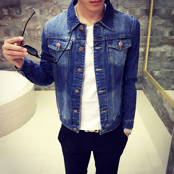 Ανδρικό μπυφάν denim με μαύρη εκτύπωση στην πλάτη