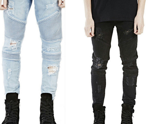 Καθημερινά ανδρικά παντελόνια λεπτού τύπου με denim με μοτίβα