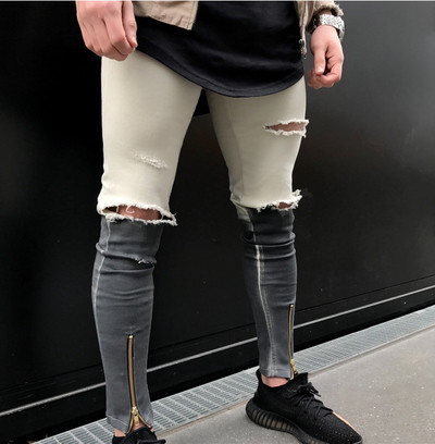 Πολύ άνετα και κομψά παντελόνια denim με ραμμένα γόνατα και φερμουάρ, 2 μοντέλα