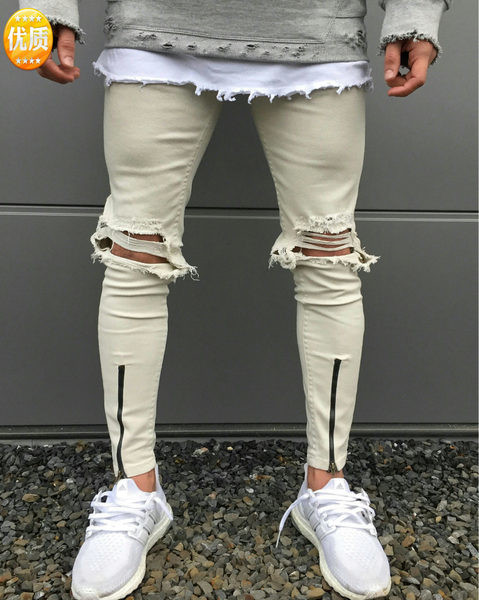 Πολύ άνετα και κομψά παντελόνια denim με ραμμένα γόνατα και φερμουάρ, 2 μοντέλα