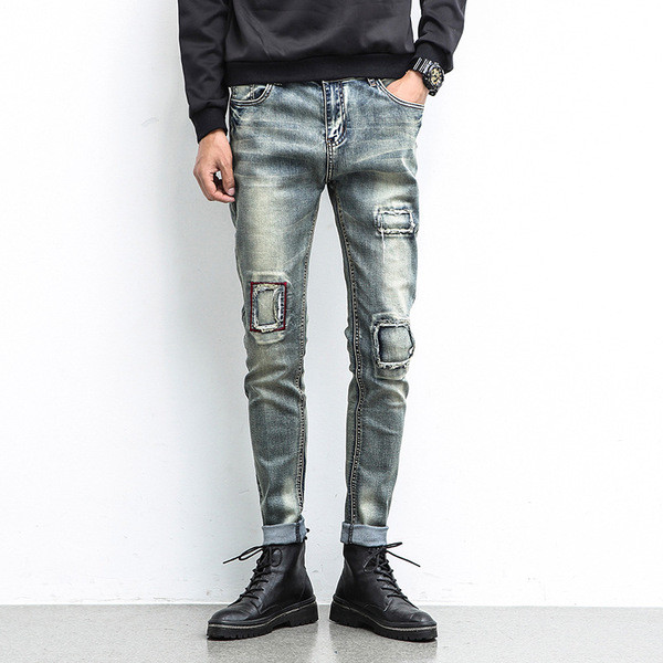 Τζιν ανδρικά με σημειακά μοτίβα,  υψηλά μοντέλα μέσης