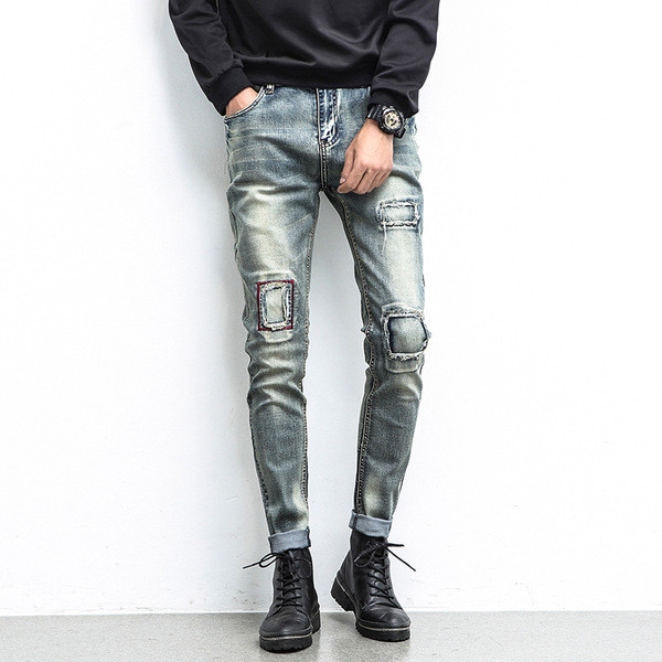 Τζιν ανδρικά με σημειακά μοτίβα,  υψηλά μοντέλα μέσης