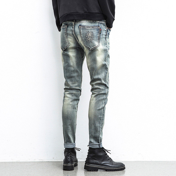 Τζιν ανδρικά με σημειακά μοτίβα,  υψηλά μοντέλα μέσης