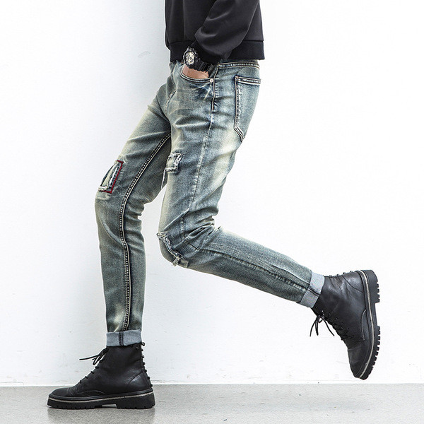 Τζιν ανδρικά με σημειακά μοτίβα,  υψηλά μοντέλα μέσης