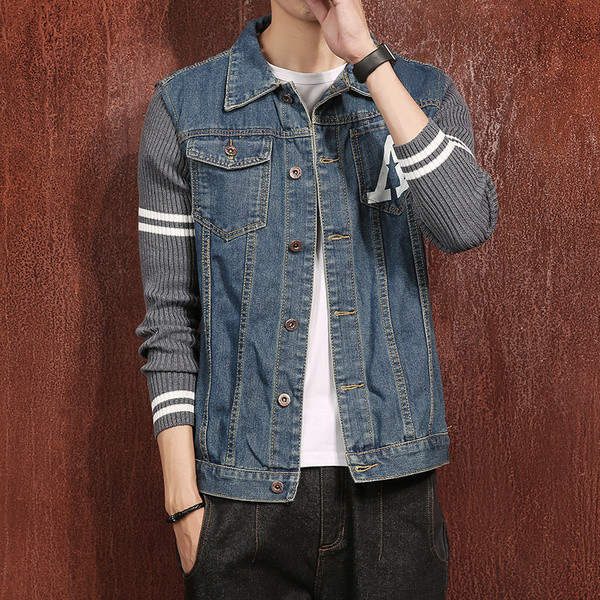 Ανδρικό μπουφάν τζην με ζεστά μανίκια από μαλλί