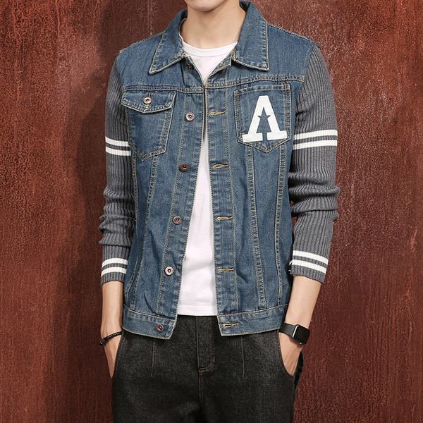 Ανδρικό μπουφάν τζην με ζεστά μανίκια από μαλλί