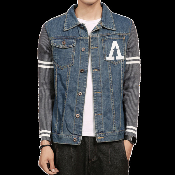 Ανδρικό μπουφάν τζην με ζεστά μανίκια από μαλλί