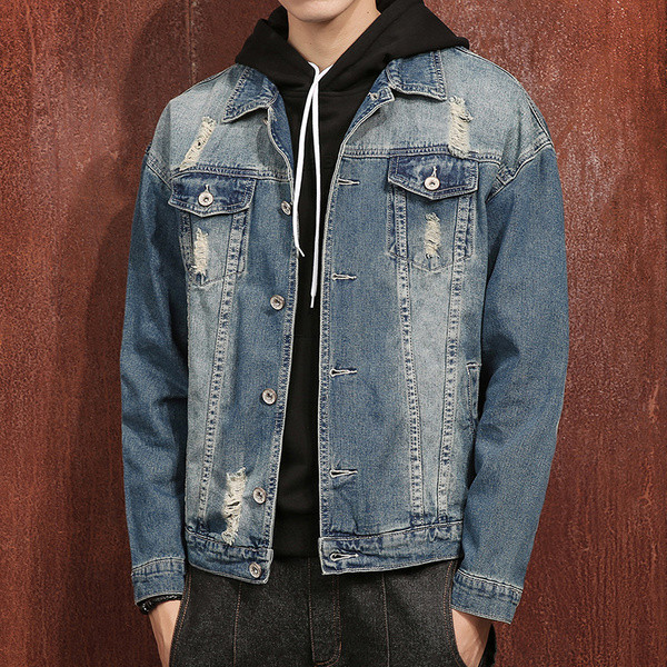 Εποχιακό ανδρικό τζιν μπουφάν με μικρές τσέπες - 2 μοντέλα
