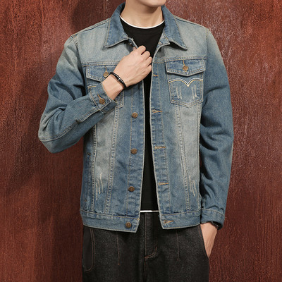 Ανδρικό καθημερινό μπουφάν τζιν σε στυλ ρετρό + μικρές τσέπες