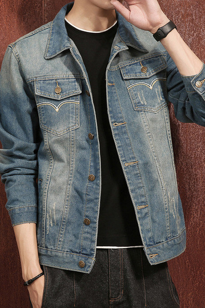 Ανδρικό καθημερινό μπουφάν τζιν σε στυλ ρετρό + μικρές τσέπες